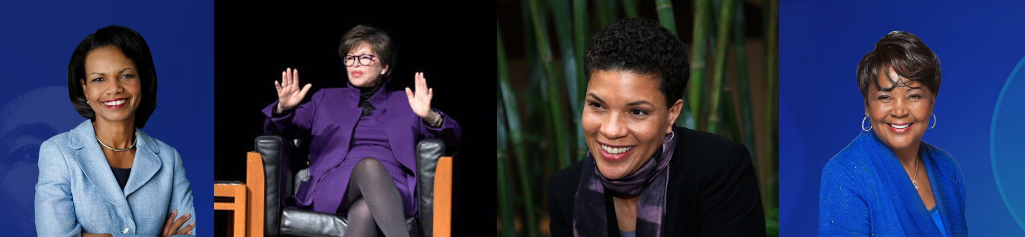 Four portraits lined in a row featuring women